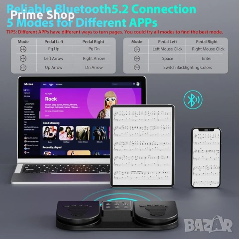 Bluetooth педал за прелистване на страници с RGB подсветка, Doohoeek, снимка 3 - Друга електроника - 53541940