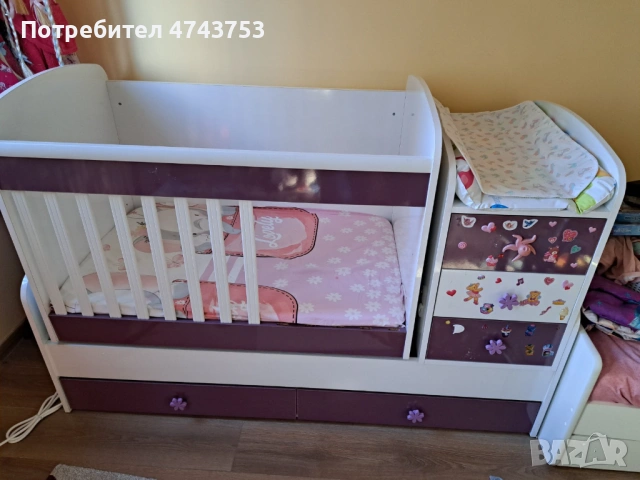 Бебешко легло 3 в 1 Lorelli Maxi Plus, Бяло/Лилаво