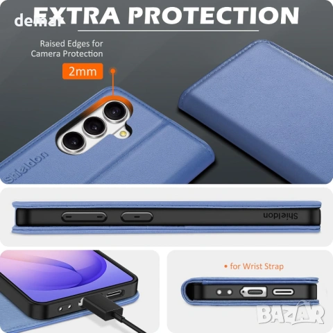 Калъф-портфейл от естествена кожа SHIELDON за Galaxy S26+ Plus, магнитен, RFID блокиране, снимка 8 - Калъфи, кейсове - 53945140