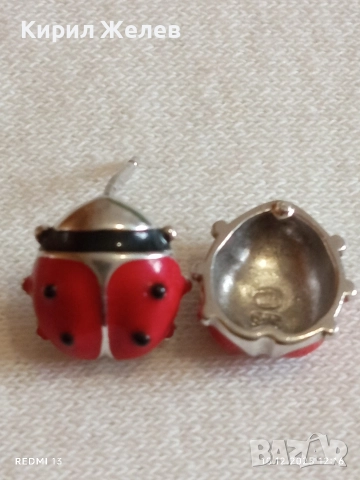 Сребърни обеци във формата на КАЛИНКА 🐞с червен емайл и черни точки 39702, снимка 7 - Обеци - 52719718
