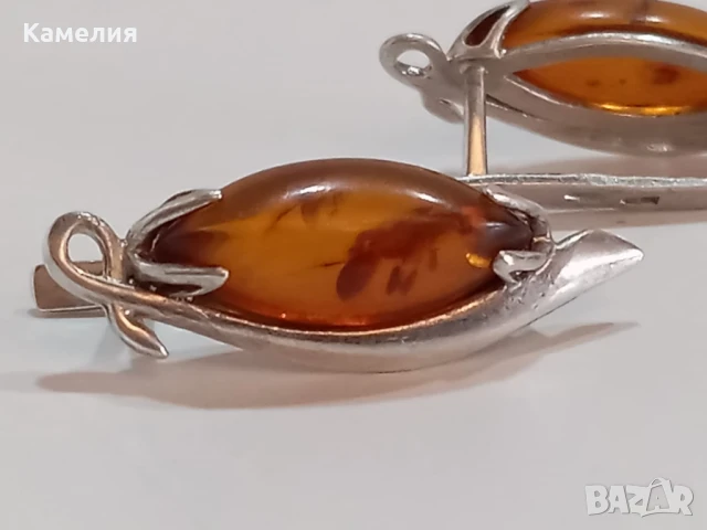 Сребърни обеци с кехлибар , снимка 8 - Обеци - 51316783