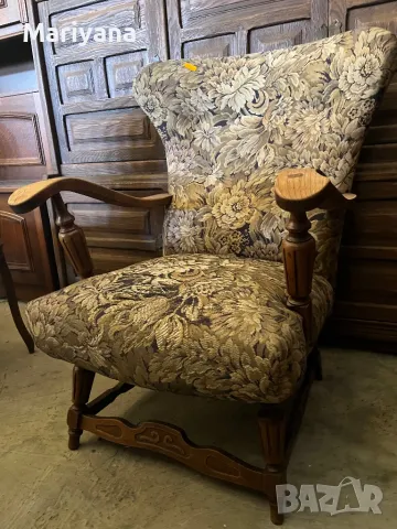  ⸻  Голям стол/фотьойл с дървена конструкция и текстилна обивка - Внос от Холандия, снимка 3 - Столове - 50066662