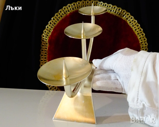 Посребрен троен свещник тройка WMF. , снимка 4 - Антикварни и старинни предмети - 52665016