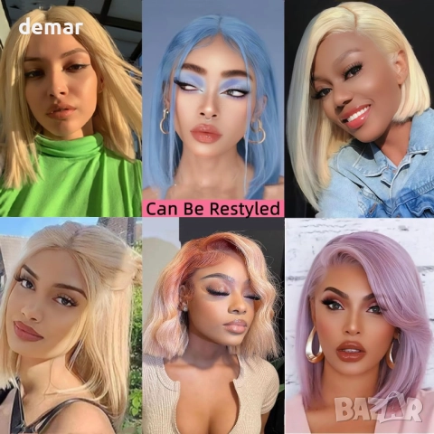 613 руса перука тип боб, човешка коса, 13x4 HD, прозрачна дантела отпред, 25 см, снимка 6 - Аксесоари за коса - 51934620