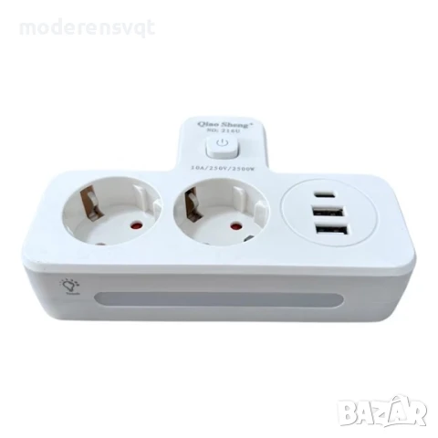 Щепсел 2500W с 2 гнезда, 2 x USB, 1 x USB-C FastCharge 20W, снимка 2 - Други стоки за дома - 51298869