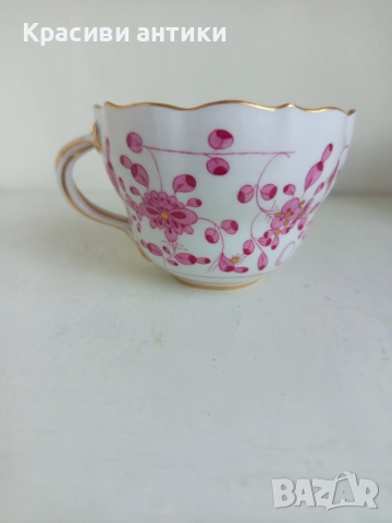Антикварна чаша порцелан Meissen Indian Pink Flower 1815, снимка 3 - Антикварни и старинни предмети - 52427982