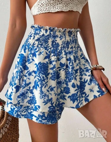 Къси панталони с висока талия и флорални мотиви, снимка 2 - Къси панталони и бермуди - 51397291