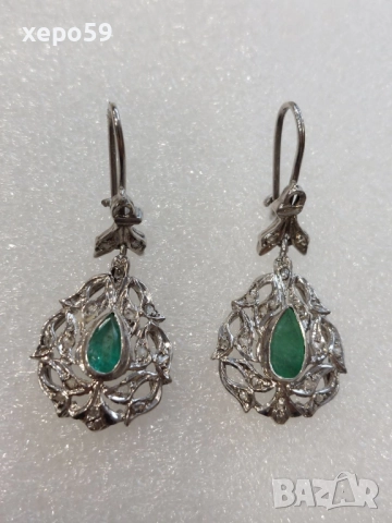 Стари дамски златни обеци с изумруд и диаманти., 1 650 лв, снимка 2 - Обеци - 52217598