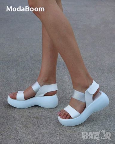 🤍Кожени бели дамски сандали на платформа🤍