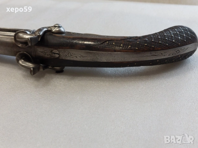 Рядък, в отлично състояние, двуцевен капсулен пищов-дамаскова стомана, снимка 14 - Антикварни и старинни предмети - 52292828