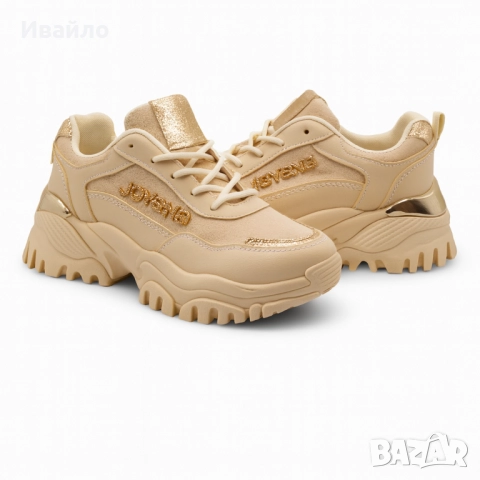 Дамски бежови сникърси с масивна подметка и златисти акценти, снимка 3 - Дамски ежедневни обувки - 52096701