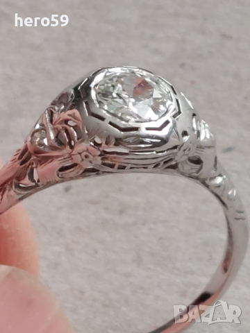 Златен пръстен 18к с Брилянт 0.8 карата(артдеко), снимка 7 - Пръстени - 44958165