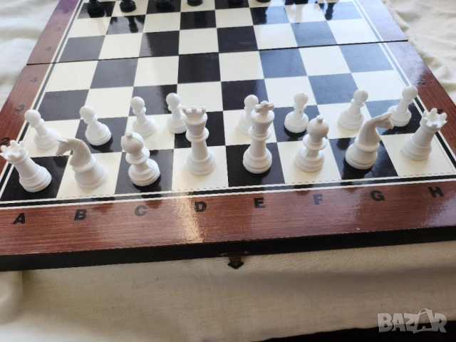 шах - голям к-т фигури+пулове/зарове, малък пирографиран 17х17 см , снимка 2 - Шах и табла - 52583035