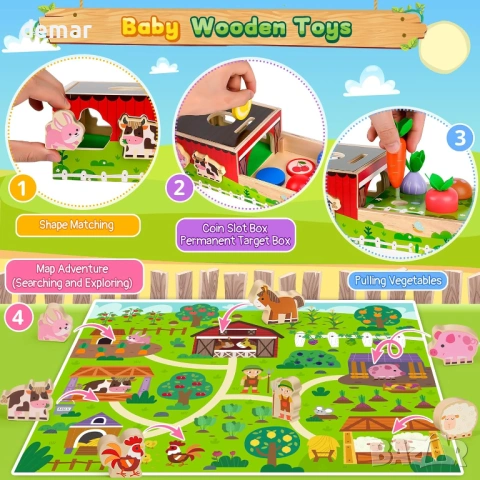 Дървени играчки Монтесори за деца 1-3 години, сортиране по форма, сензорни играчки, снимка 4 - Образователни игри - 53959973