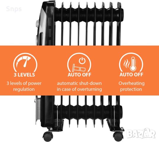 Маслен радиатор 2000 W, ръчен термостат, 3 нива на мощност, автоматично изключване, снимка 8 - Радиатори - 46204058