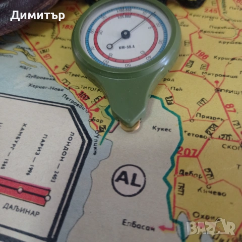 Ретро двустранен курвиметър КМ-59.А – СССР, отличен, с кожен калъф, снимка 4 - Антикварни и старинни предмети - 54136718