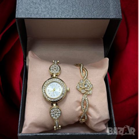 Елегантен комплект часовник и гривна с камъни цирконии, снимка 2 - Бижутерийни комплекти - 45762084