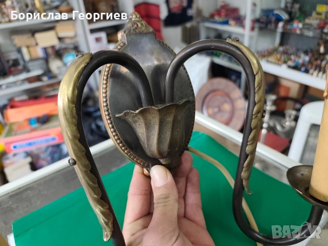 Стар месингов аплик за стена, снимка 3 - Антикварни и старинни предмети - 53970700