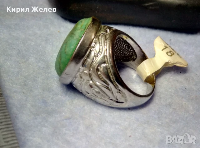 КРАСИВО ОРНАМЕНТИРАН ПОСРЕБРЕН БРОНЗОВ ПРЪСТЕН с НАТУРАЛЕН ТЮРКОАЗ 48882, снимка 4 - Пръстени - 51279520