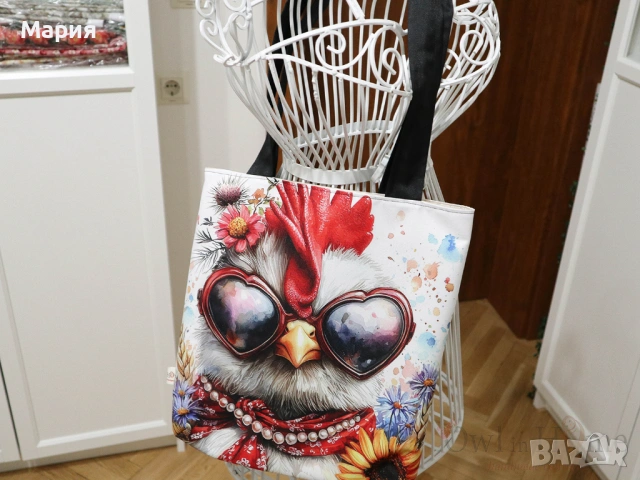 Текстилна торба с Кокошка, ръчна изработка, снимка 6 - Чанти - 54249788