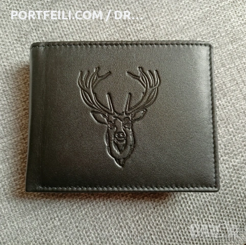  Кожен портфейл Friedrich с RIFD NFC защита и щампа на еленска глава 
