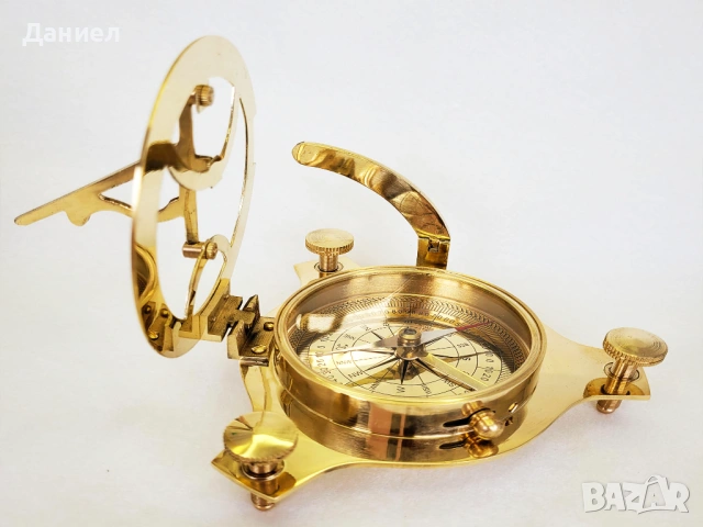 Луксозен компас от бронз със слънчев часовник – 11 см подарък с характер, снимка 4 - Подаръци за мъже - 54019244