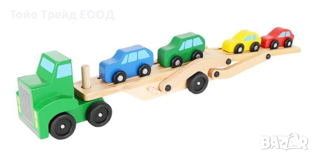 Дървен камион-влекач с комплект коли, снимка 2 - Образователни игри - 52671023