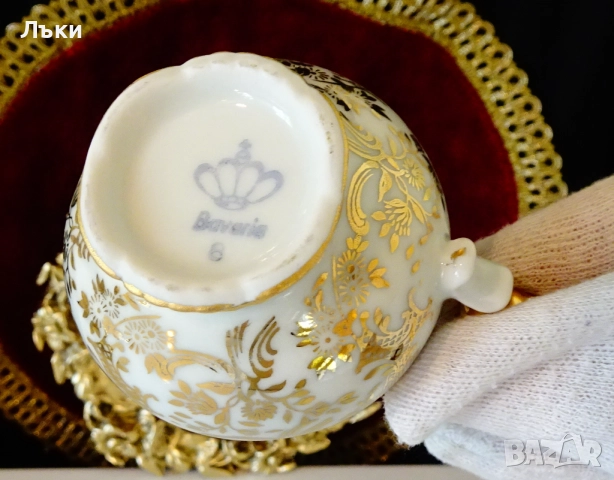 Каничка баварски костен порцелан,злато,барок. , снимка 7 - Антикварни и старинни предмети - 52267321