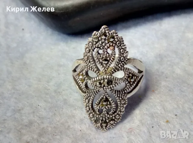 РАЗКОШЕН АЖУРЕН СКЪПОЦЕНЕН СРЕБЪРЕН ПРЪСТЕН СРЕБРО 925 ИНКРУСТИРАН с ФАСЕТИРАНИ МАРКАЗИТИ 49113, снимка 2 - Пръстени - 50024244
