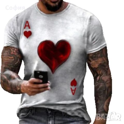 Мъжка тениска с къс ръкав,геометричен 3D принт с дизайн на Асо Пика, снимка 11 - Тениски - 45732580