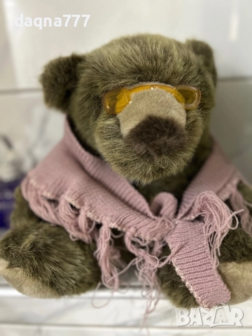 Vtg Скъпоценно плюшено мече Плюшена играчка Баба Очила Шал  90-те Vtg, снимка 2 - Плюшени играчки - 52267708