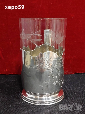 Царска Русия сребърен 84 подстакан с оригинална чаша-сребро 84, 750 €, снимка 2 - Чаши - 52825298