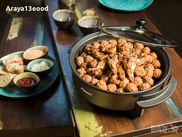 Bestron AHP1200 Електрически тиган с незалепващо покритие и стъклен капак 1500 W / 28,5 см, черен, снимка 9 - Други - 53793563