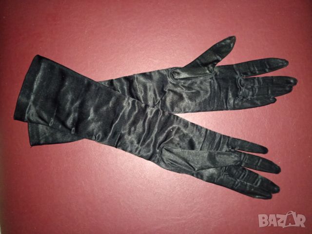 Черни сатенени  елегантни ръкавици с еластичност , снимка 5 - Ръкавици - 45629298