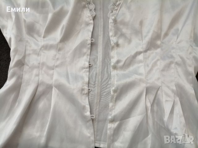Дамска сатетена вталена риза с дълги буфан ръкави р-р S-M, снимка 14 - Ризи - 45478268