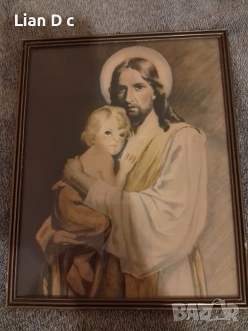 Стара картина, Исус Христос с дете, снимка 1 - Антикварни и старинни предмети - 45456533