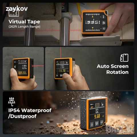 Цифрова лазерна ролетка CIGMAN, 80M лазерно измервателно устройство с LCD подсветка, снимка 9 - Други инструменти - 53355829