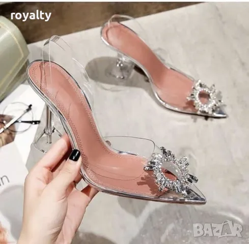 Сандали на ток - прозрачен силикон със сребрист акцент