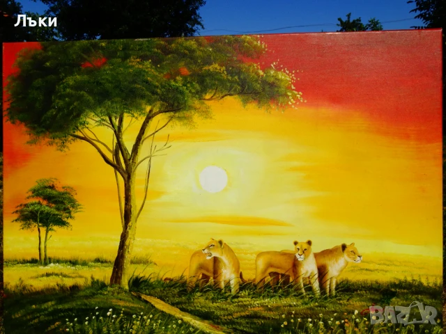 Картина Лъв,Лъвове,масло върху платно,подпис,100 см. , снимка 12 - Картини - 51318830
