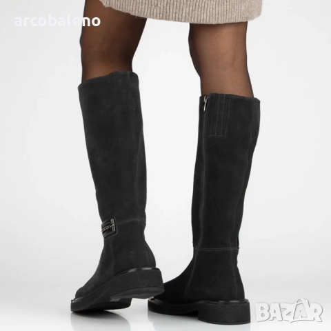 Дамски графитни ботуши Charlie от естествен велур с декоративен връх, снимка 4 - Дамски ботуши - 52596371
