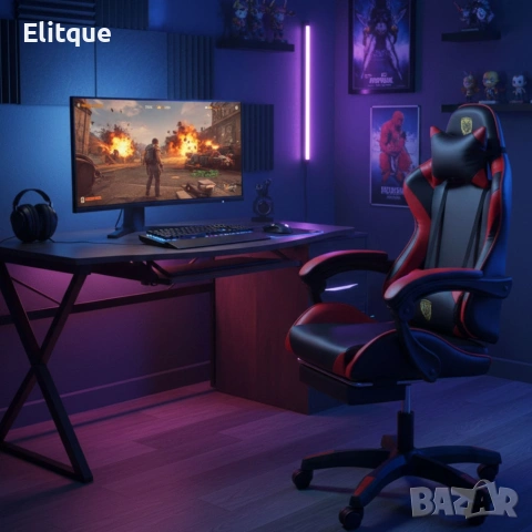 Ергономичен геймърски стол с поставка за крака – комфорт и стабилност за дълги часове без болка, снимка 4 - Столове - 53241121