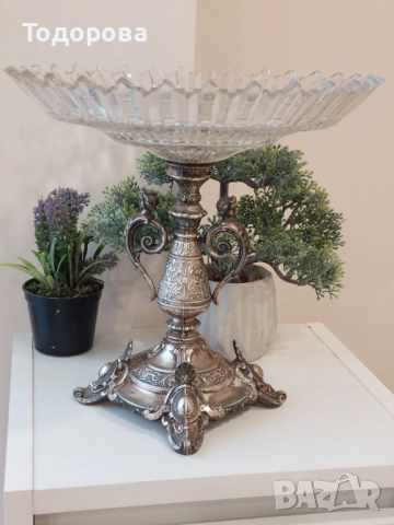 Стара фруктиера(сребро 800 кристал 19 век)Large Fruit Bowl Crystal Cut, 1 500 лв, снимка 16 - Други - 52278698