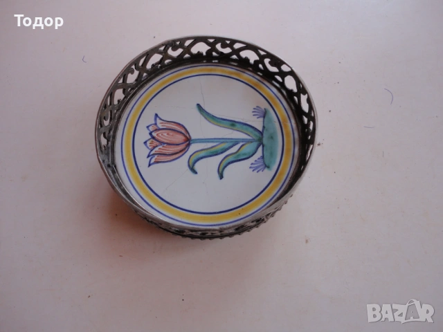 Холандски порцеланов съд купа с калай Workum K, снимка 8 - Антикварни и старинни предмети - 54095558