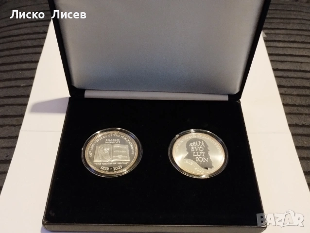 Юбилеен сет Тувалу 2х 1 долар 2009г. Чарлз Дарвин