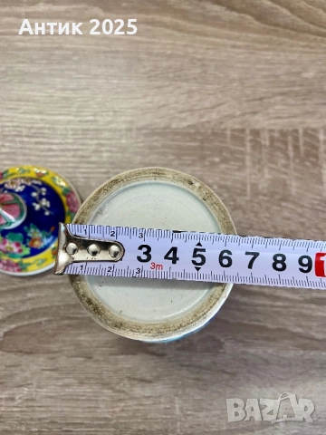 Винтидж керамичен комплект в източен стил: ваза с капак и дълбока купа, ръчна декорация, снимка 4 - Антикварни и старинни предмети - 52933850