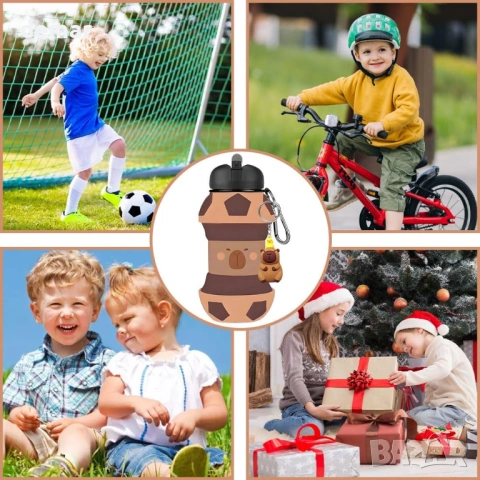 Бутилка за пиене за деца, силиконова бутилка за вода с карабинер, ключодържател, 550 мл, снимка 8 - Други стоки за дома - 53983415