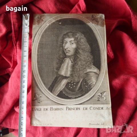 Принц дьо Конде. Старинна гравюра., снимка 2 - Антикварни и старинни предмети - 54186128