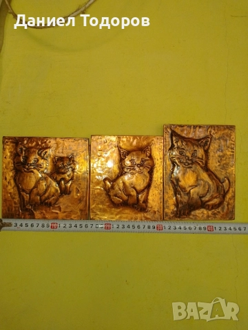 Стара Медна Декоративна Картина , Медно Пано - Котенца , снимка 11 - Картини - 51674292