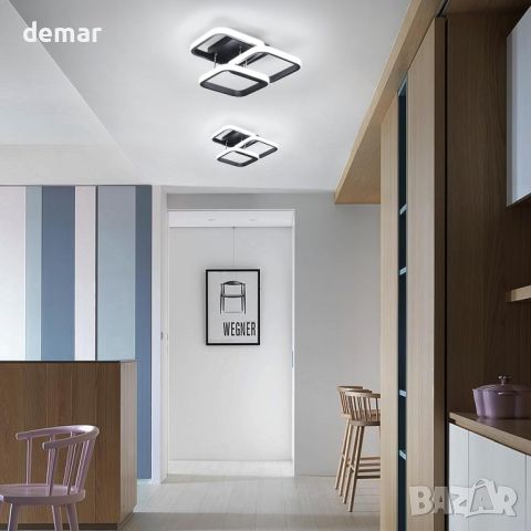 EIDISUNY LED таванна лампа Модерна 40W LED, 3 квадрата-Черна (студена бяла светлина 6000K), снимка 5 - Лед осветление - 45633910