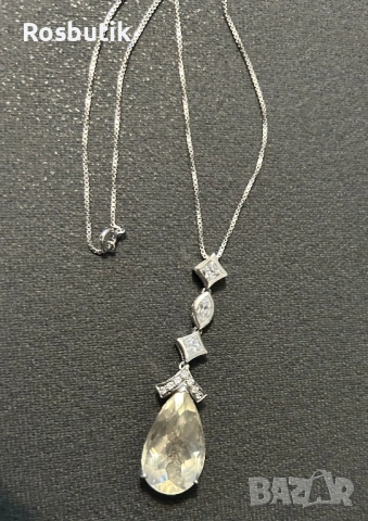 Луксозно сребърно колие с естествен камък цитрин и топази , снимка 6 - Колиета, медальони, синджири - 53266866